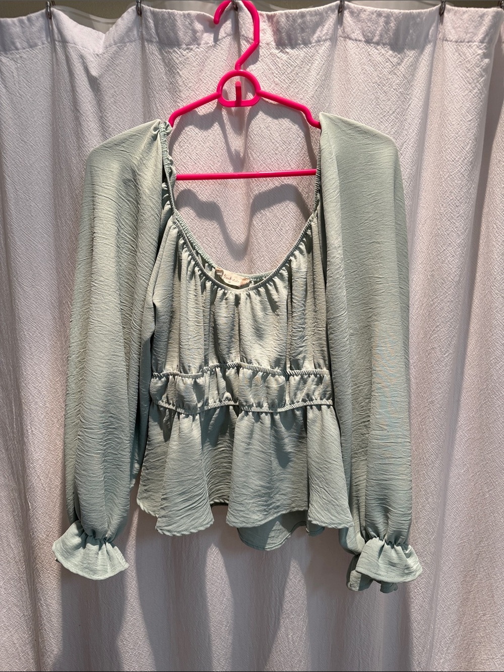 Altar'd State Sage Green Ruffled Peplum Blouse